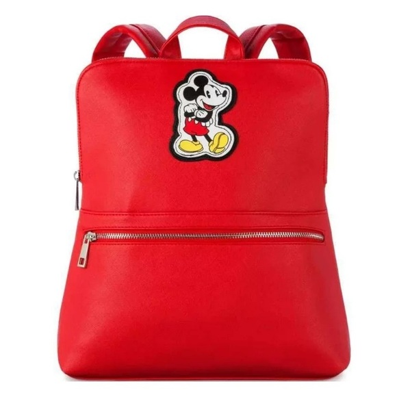 Red Leather Backpack with Mickey Mouse